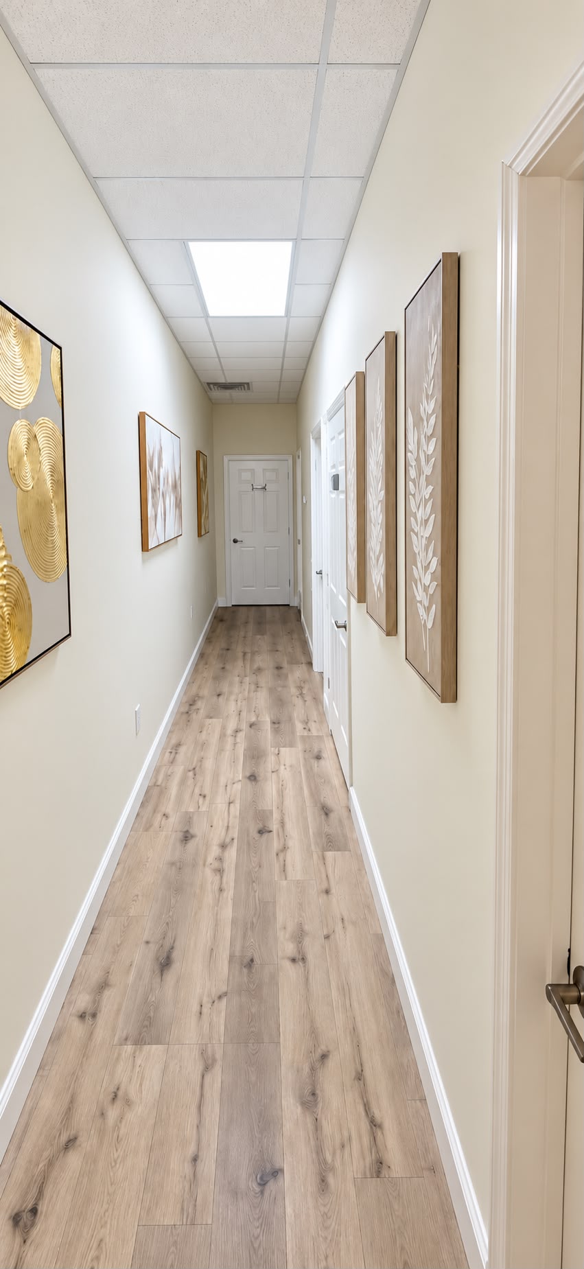 Bright corridor with modern spa finishes