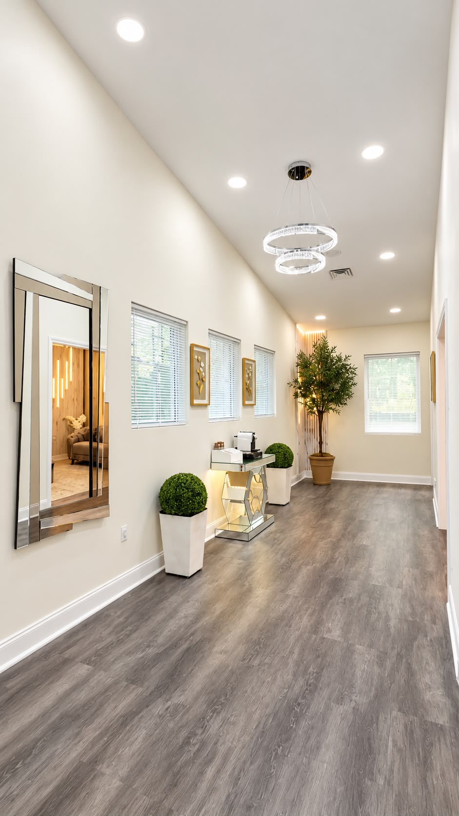 Interior hallway with decorative lighting