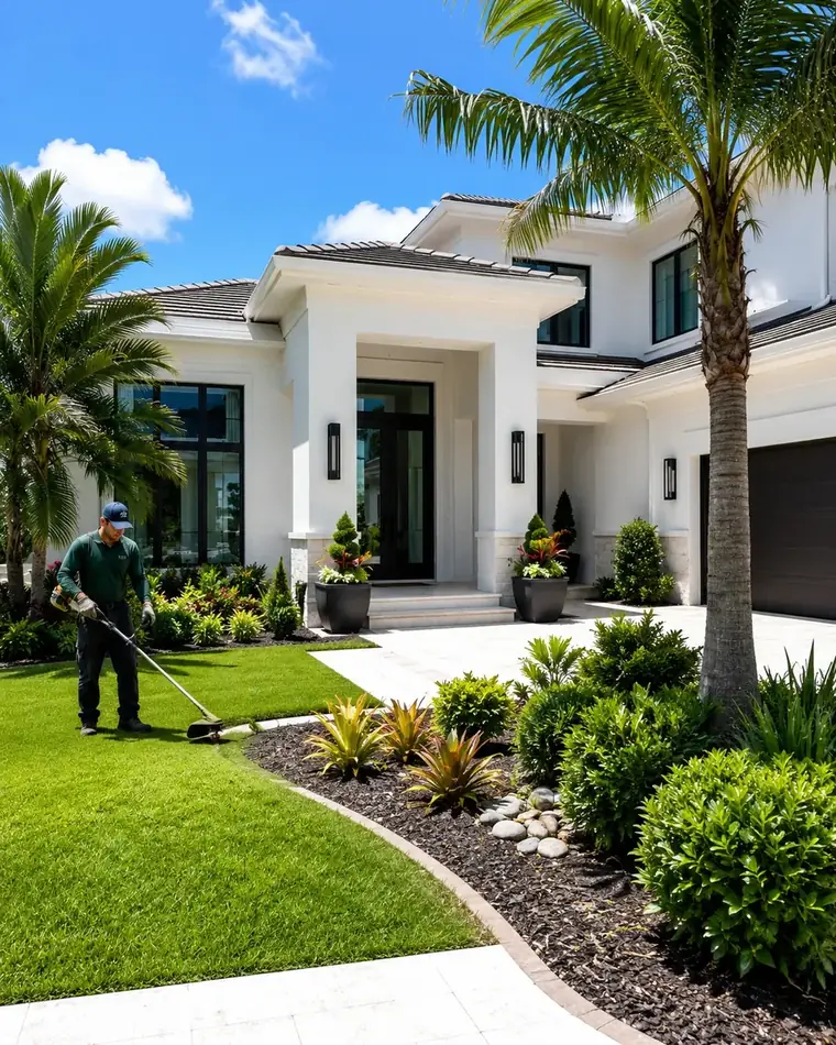 Landscaping and lawn care service at a South Florida home